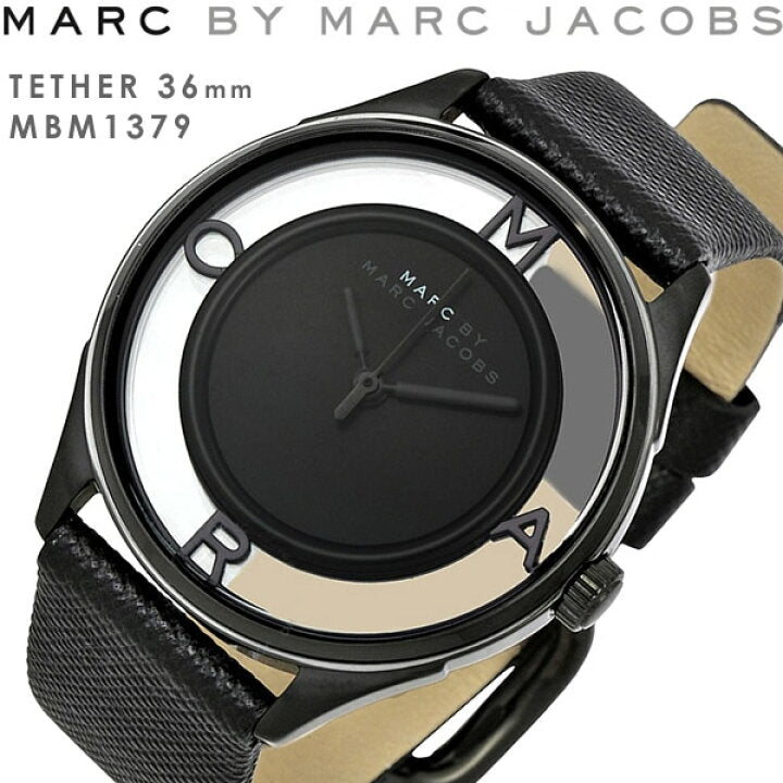 Marc Jacobs Tether Transparent Black Dial Black Leather Strap Watch for Women - MBM1379