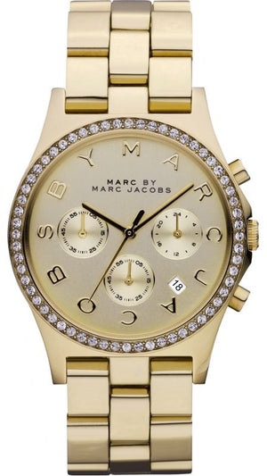 Marc Jacobs Henry Chronograph Gold Dial Gold Steel Strap Watch for Women - MBM3105
