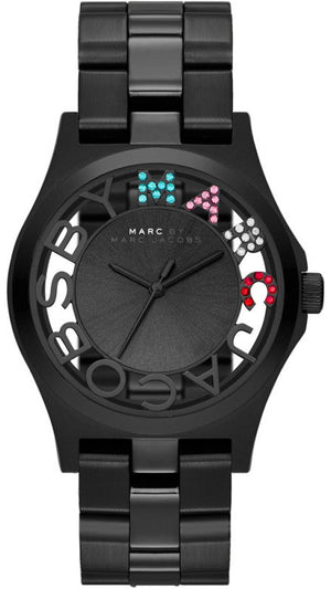 Marc Jacobs Henry Skeleton Black Dial Black Steel Strap Watch for Women - MBM3265