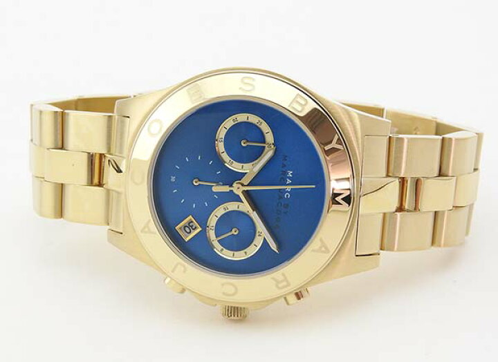 Marc Jacobs Blade Chronograph Blue Dial Gold Steel Strap Watch for Women - MBM3307