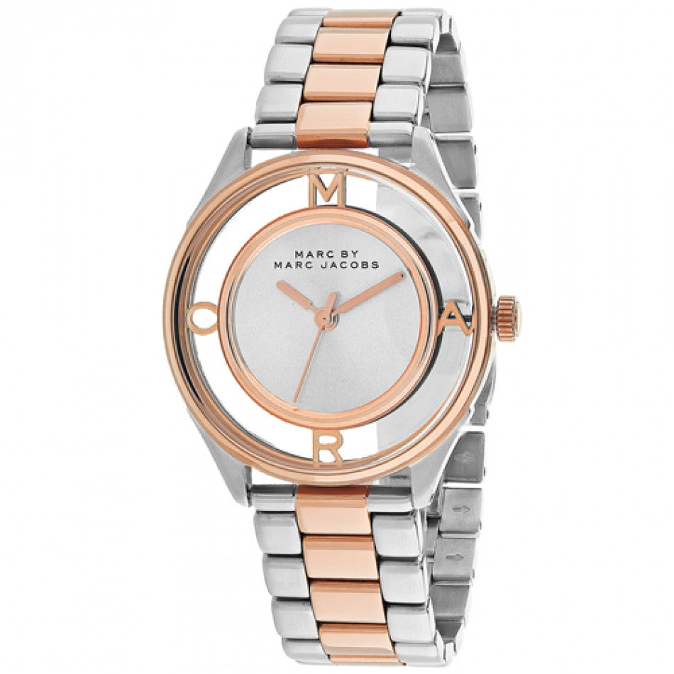 Marc Jacobs Tether Transparent White Dial Two Tone Steel Strap Watch for Women - MBM3436