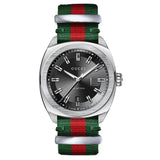 Gucci GG2570 Quartz Black Dial Green & Red Nylon Strap Watch For Men - YA142305