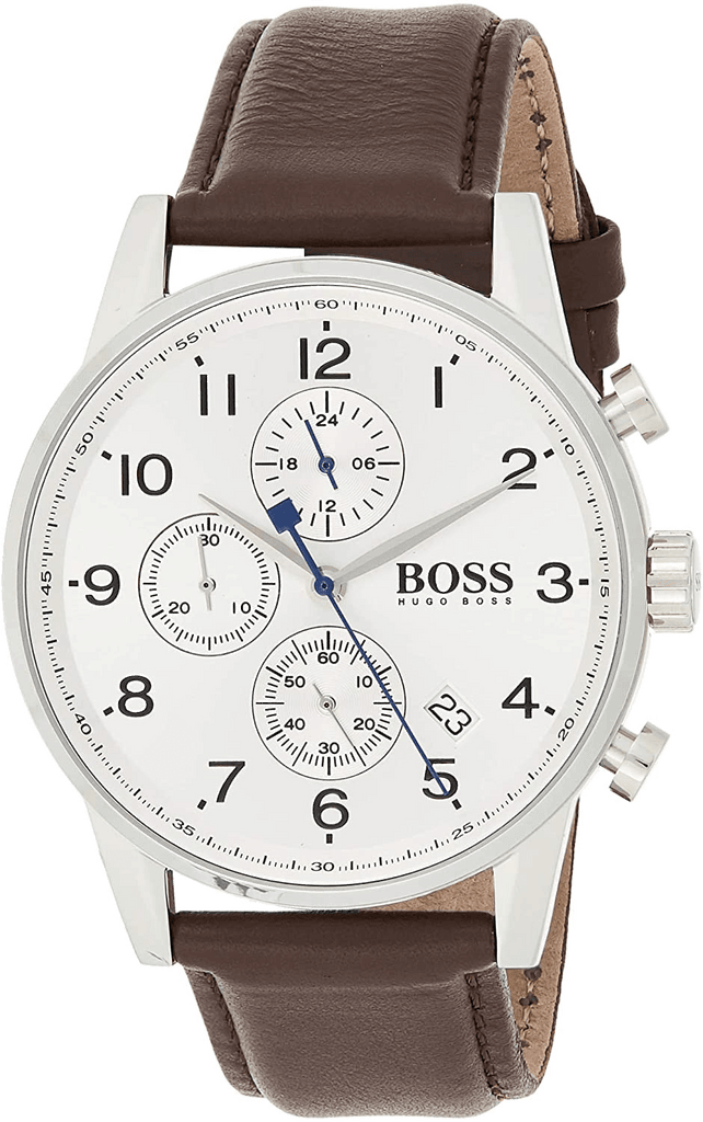 Hugo Boss Navigator White Dial Brown Leather Strap Watch for Men - 1513495