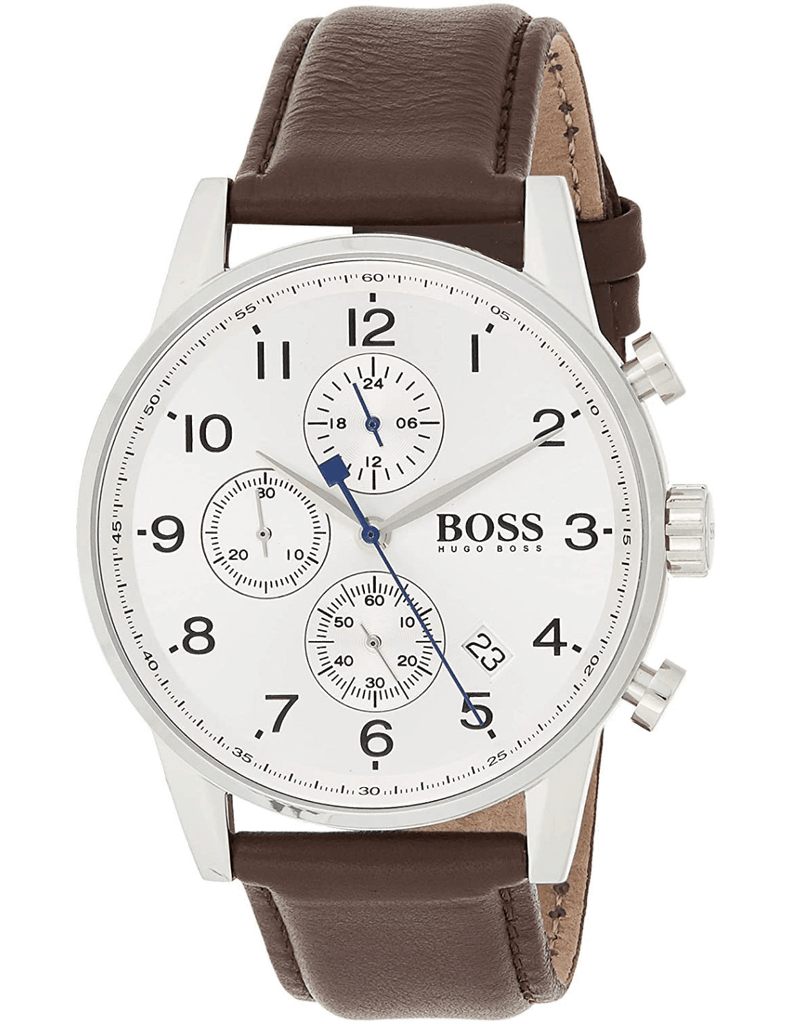 Hugo Boss Navigator White Dial Brown Leather Strap Watch for Men - 1513495