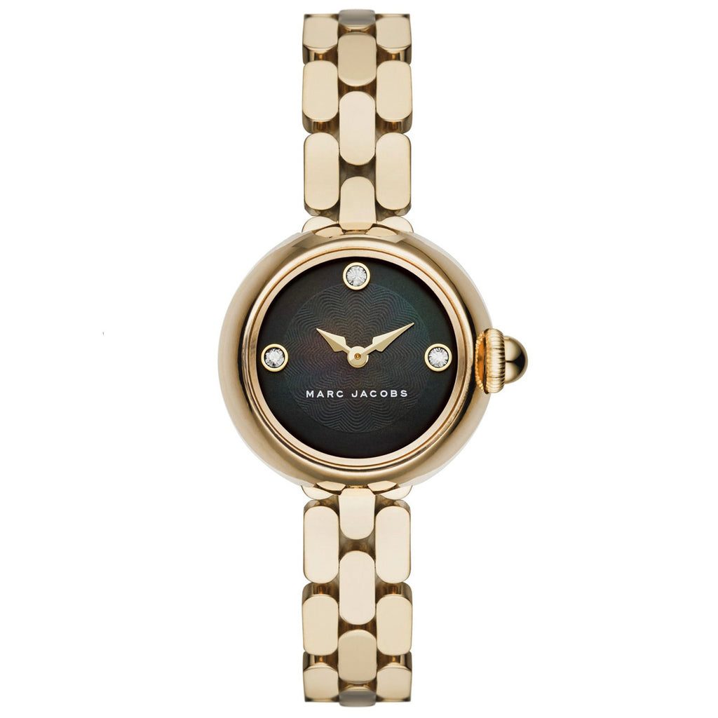 Marc Jacobs Courtney Mother of Pearl Black Dial Gold Steel Strap Watch for Women - MJ3460