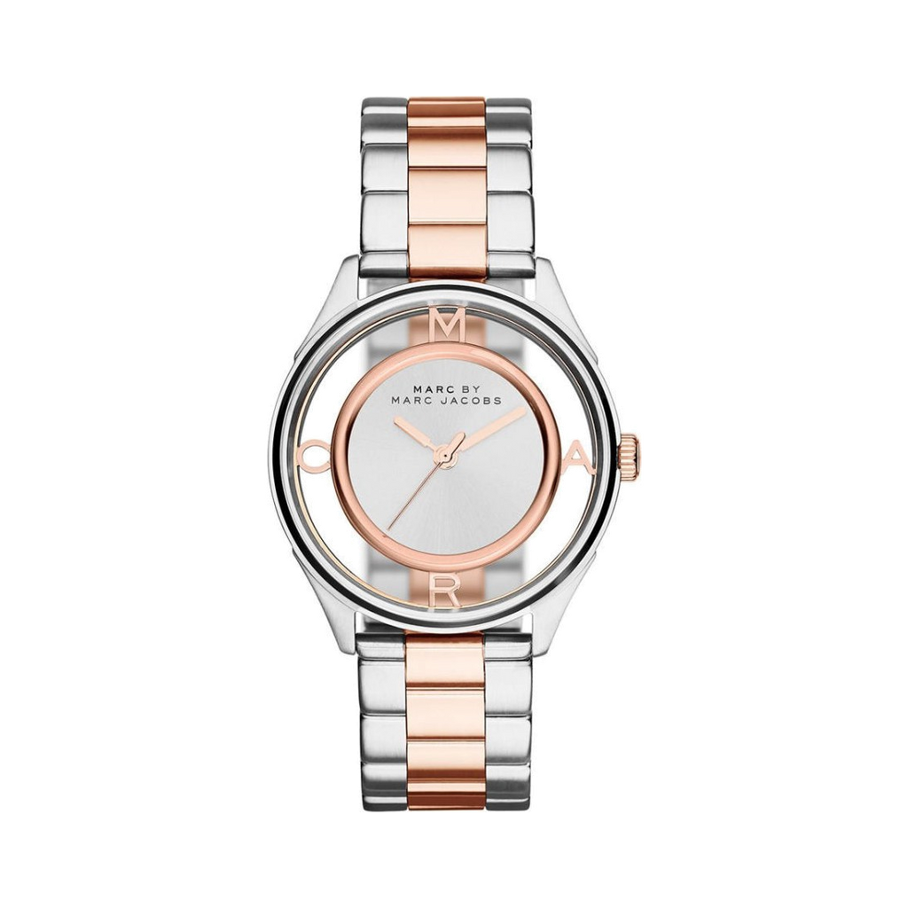 Marc Jacobs Tether Transparent White Dial Two Tone Steel Strap Watch for Women - MBM3436