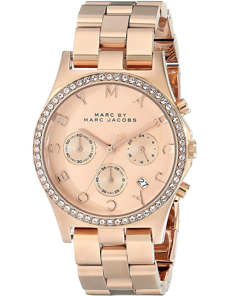 Marc Jacobs Henry Chronograph Rose Gold Dial Rose Gold Steel Strap Watch for Women - MBM3118