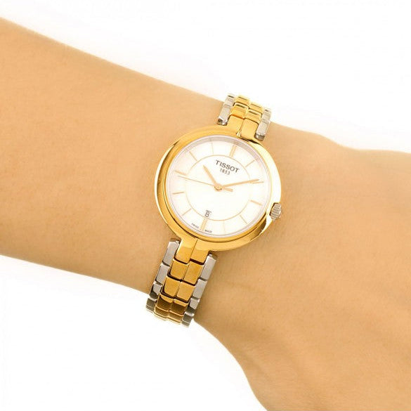 Tissot Flamingo Mother of Pearl White Dial Two Tone Steel Strap Watch For Women - T094.210.22.111.01