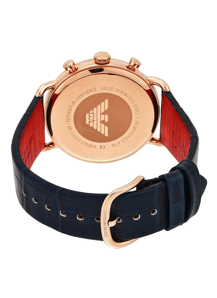 Emporio Armani Aviator Silver Dial Blue Leather Strap Watch For Men - AR11123