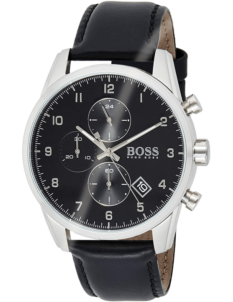 Hugo Boss Skymaster Black Dial Black Leather Strap Watch for Men - 1513782