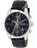 Hugo Boss Skymaster Black Dial Black Leather Strap Watch for Men - 1513782