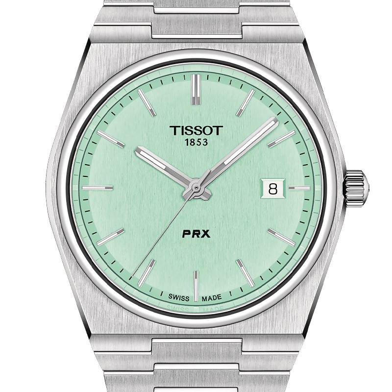 Tissot PRX Quartz Light Green Dial Silver Steel Strap Watch for Men - T137.410.11.091.01