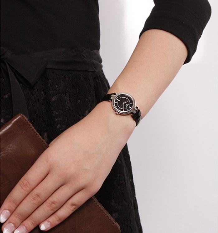 Tissot T Lady Flamingo Black Dial Black Leather Strap Watch For Women - T094.210.16.051.00