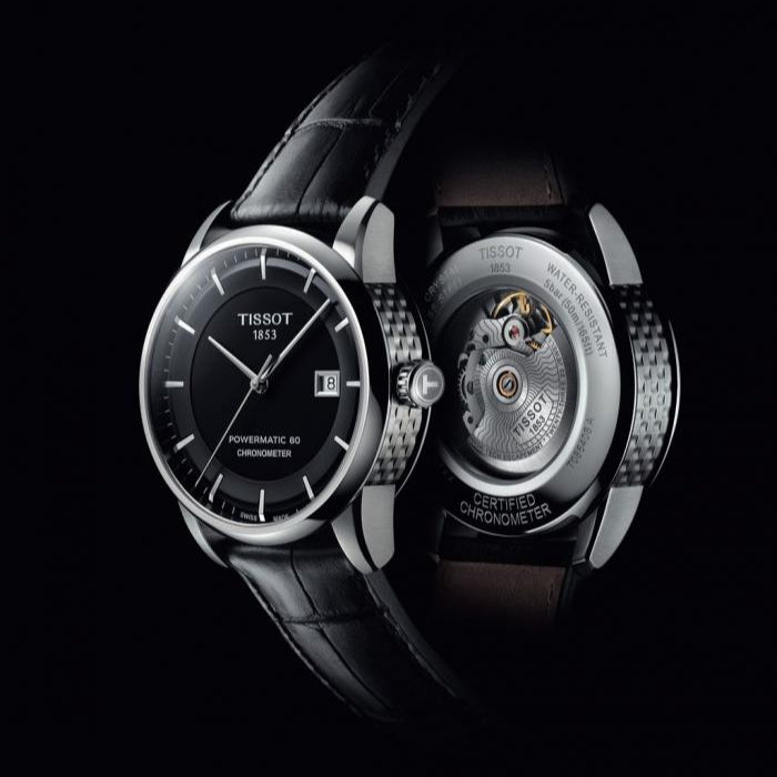 Tissot T Classic Luxury Powermatic 80 Black Dial Black Leather Strap Watch For Men - T086.408.16.051.00