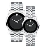 Movado Museum Classic Black Dial Silver Steel Strap Watch For Women - 0606505