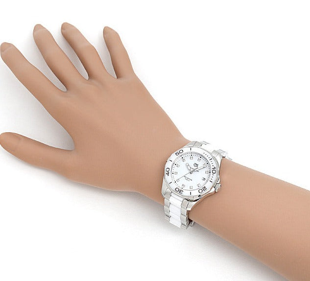 Tag Heuer Aquaracer Diamonds White Dial Two Tone Steel Strap Watch for Women - WAY131D.BA0914