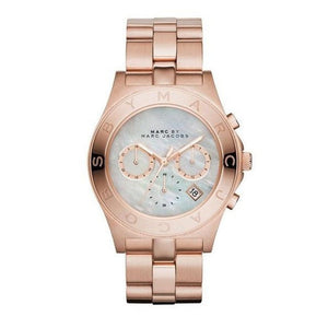 Marc Jacobs Blade Chronograph Mother of Pearl White Dial Rose Gold Steel Strap Watch for Women - MBM8637