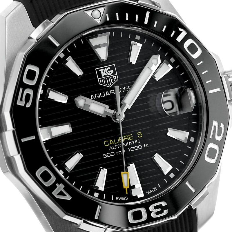 Tag Heuer Aquaracer Calibre 5 Automatic Black Dial Black Rubber Strap Watch for Men - WAY211A.FT6151