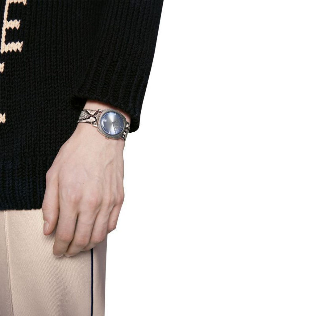 Gucci Grip Vintage Blue Dial Snakeskin Brown Leather Strap Watch for Women - YA152401