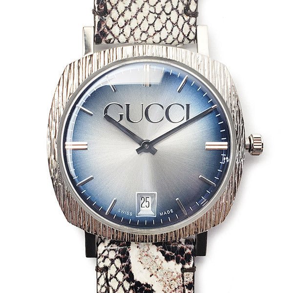 Gucci Grip Vintage Blue Dial Snakeskin Brown Leather Strap Watch for Women - YA152401