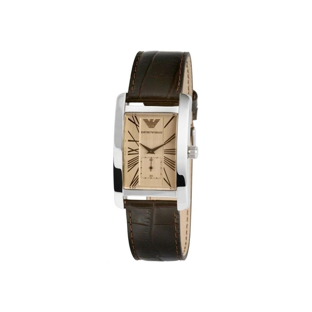 Emporio Armani Classic Beige Dial Brown Leather Strap Watch For Men - AR0154