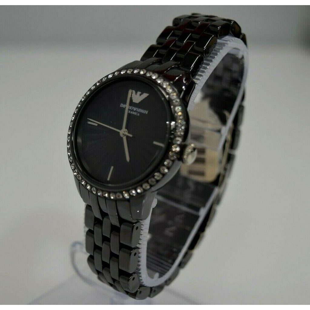 Emporio Armani Ceramica Crystals Black Dial Black Ceramic Strap Watch For Women - AR1478