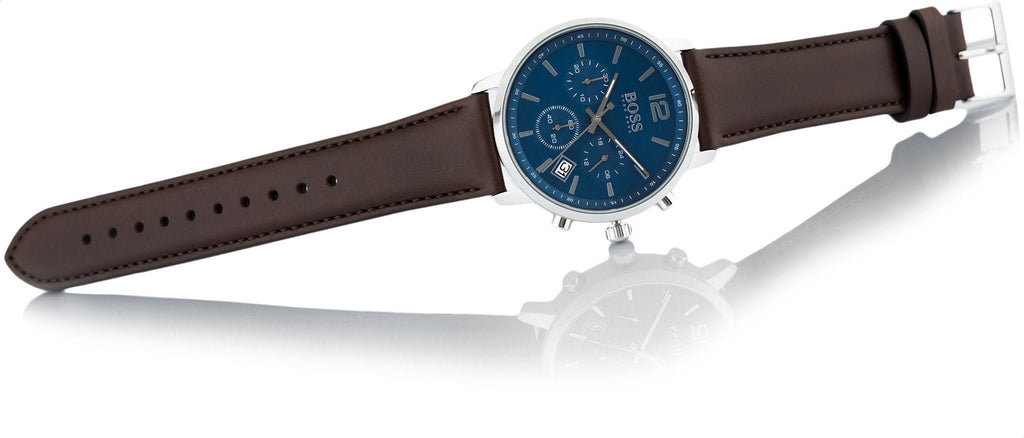Hugo Boss Attitude Blue Dial Brown Leather Strap Watch for Men - 1513606