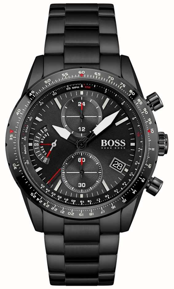 Hugo Boss Aero Black Dial Black Steel Strap Watch for Men - 1513771