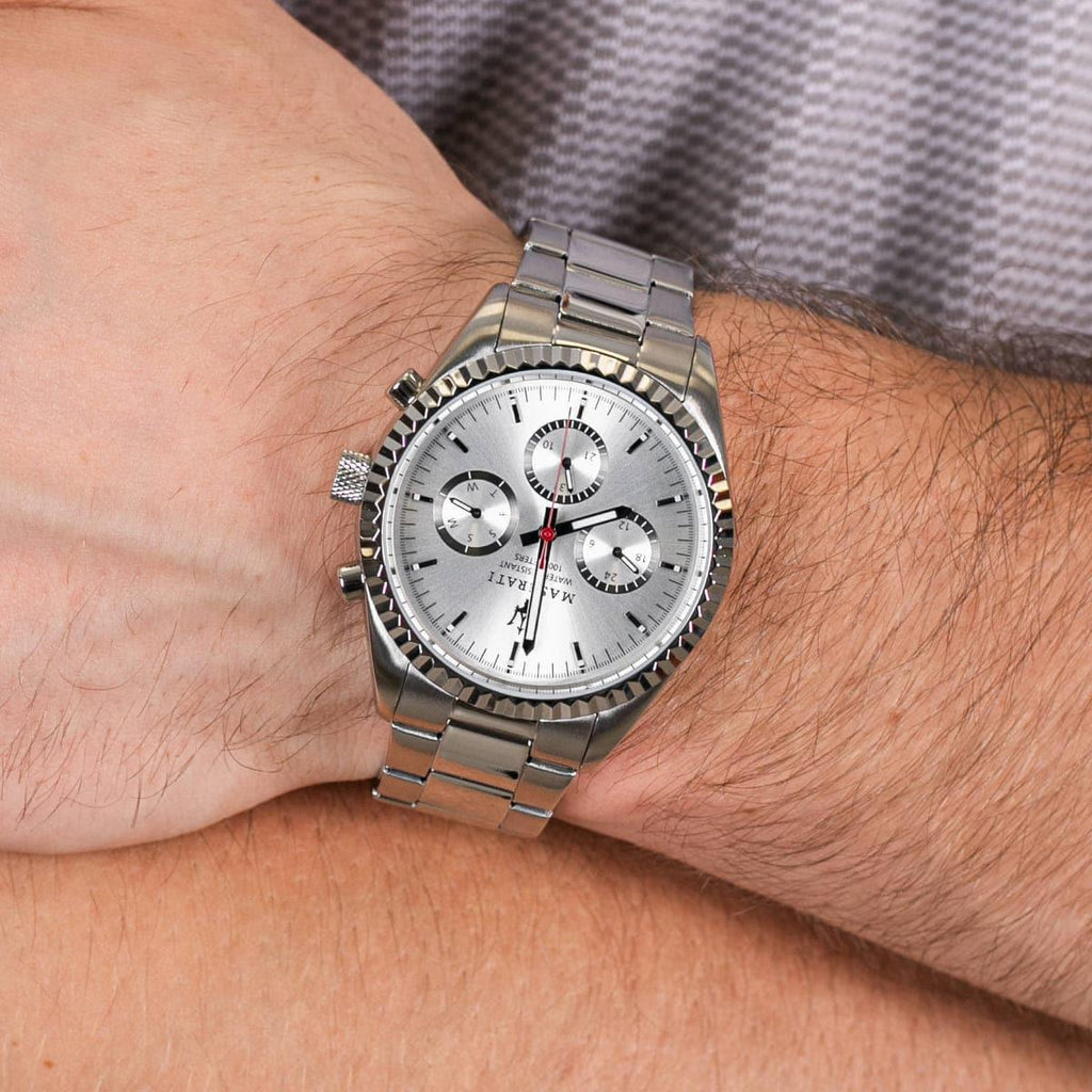 Maserati Competizione Silver Dial Silver Steel Strap Watch For Men - R8853100018