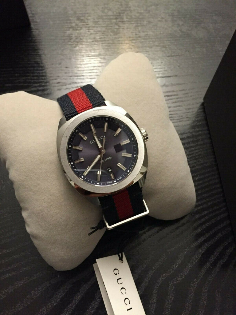 Gucci GG2570 Quartz Blue Dial Blue & Red Nylon Strap Watch For Men - YA142304