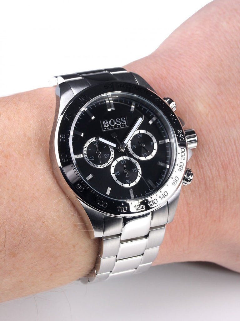 Hugo Boss Ikon Black Dial Silver Steel Strap Watch for Men - 1512965