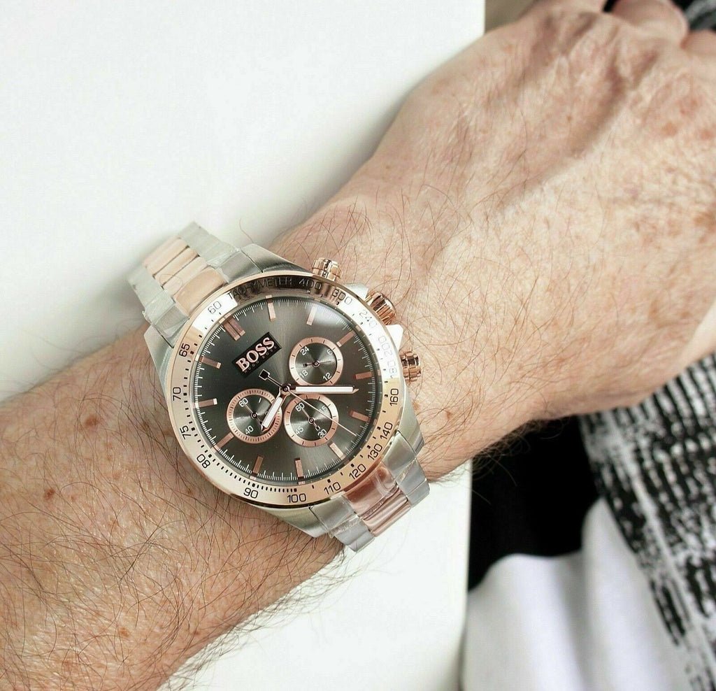 Hugo Boss Ikon Grey Dial Two Tone Steel Strap Watch for Men - 1513339