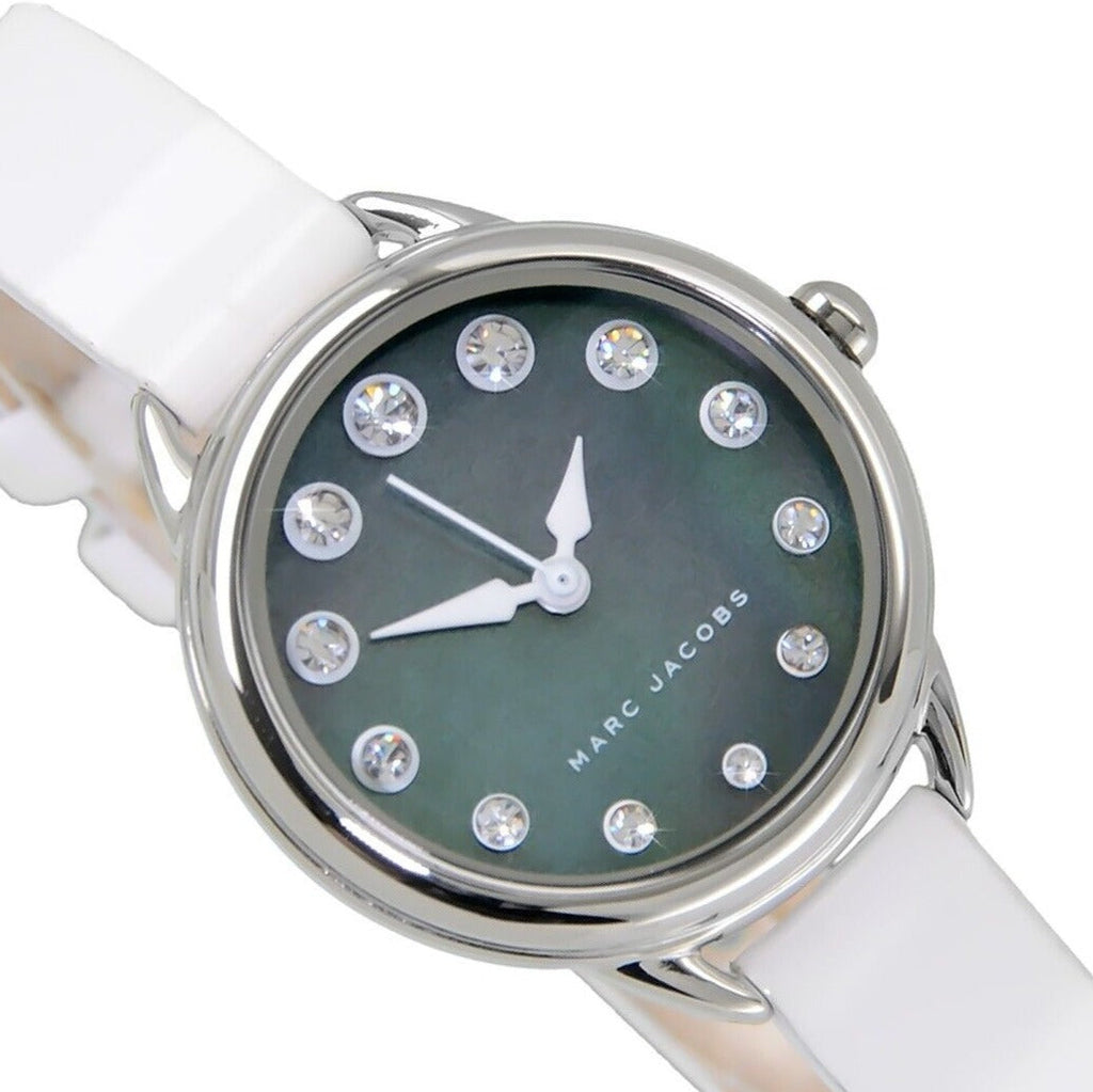 Marc Jacobs Betty Mother of Pearl Black Dial White Leather Strap Watch for Women - MJ1512