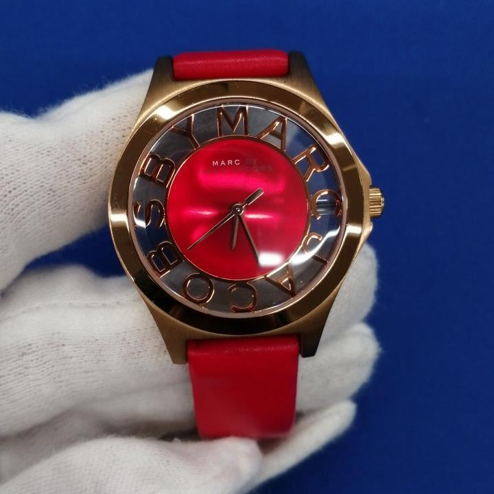 Marc Jacobs Henry Skeleton Red Dial Red Leather Strap Watch for Women - MBM1338