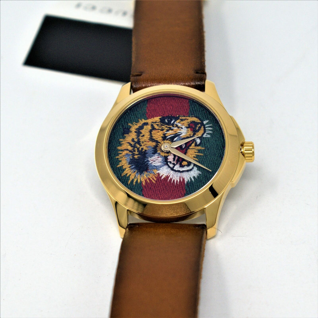 Gucci Le Marche Des Merveilles Red & Green Dial Brown Leather Strap Unisex Watch - YA126497