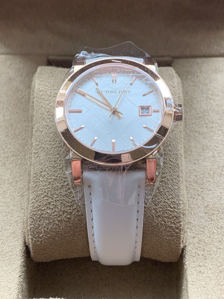 Burberry The City White Dial White Leather Strap Watch for Women - BU9108