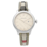 Burberry The Classic Guilloche Silver Dial Grey Leather Strap Watch for Women - BU10113