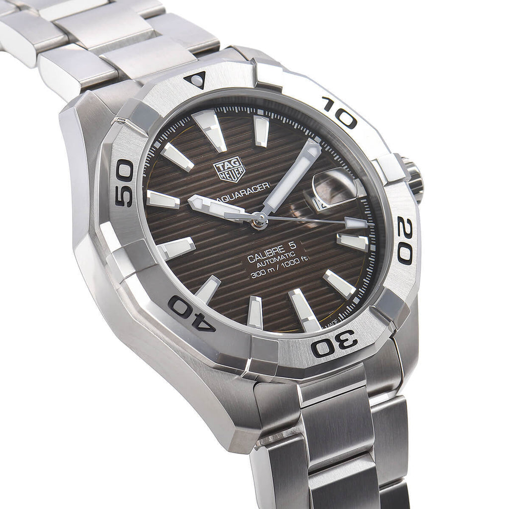 Tag Heuer Aquaracer Calibre 5 Automatic Sunray Brown Dial Silver Steel Strap Watch for Men - WAY2018.BA0927