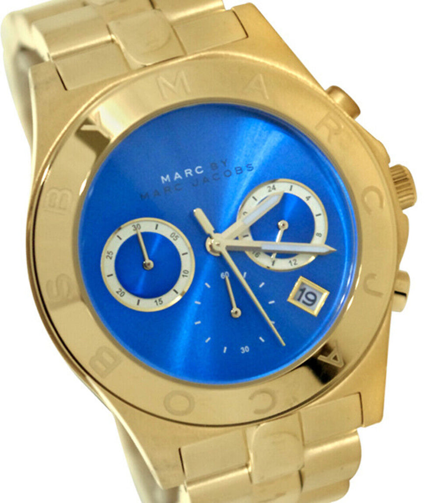 Marc Jacobs Blade Chronograph Blue Dial Gold Steel Strap Watch for Women - MBM3307