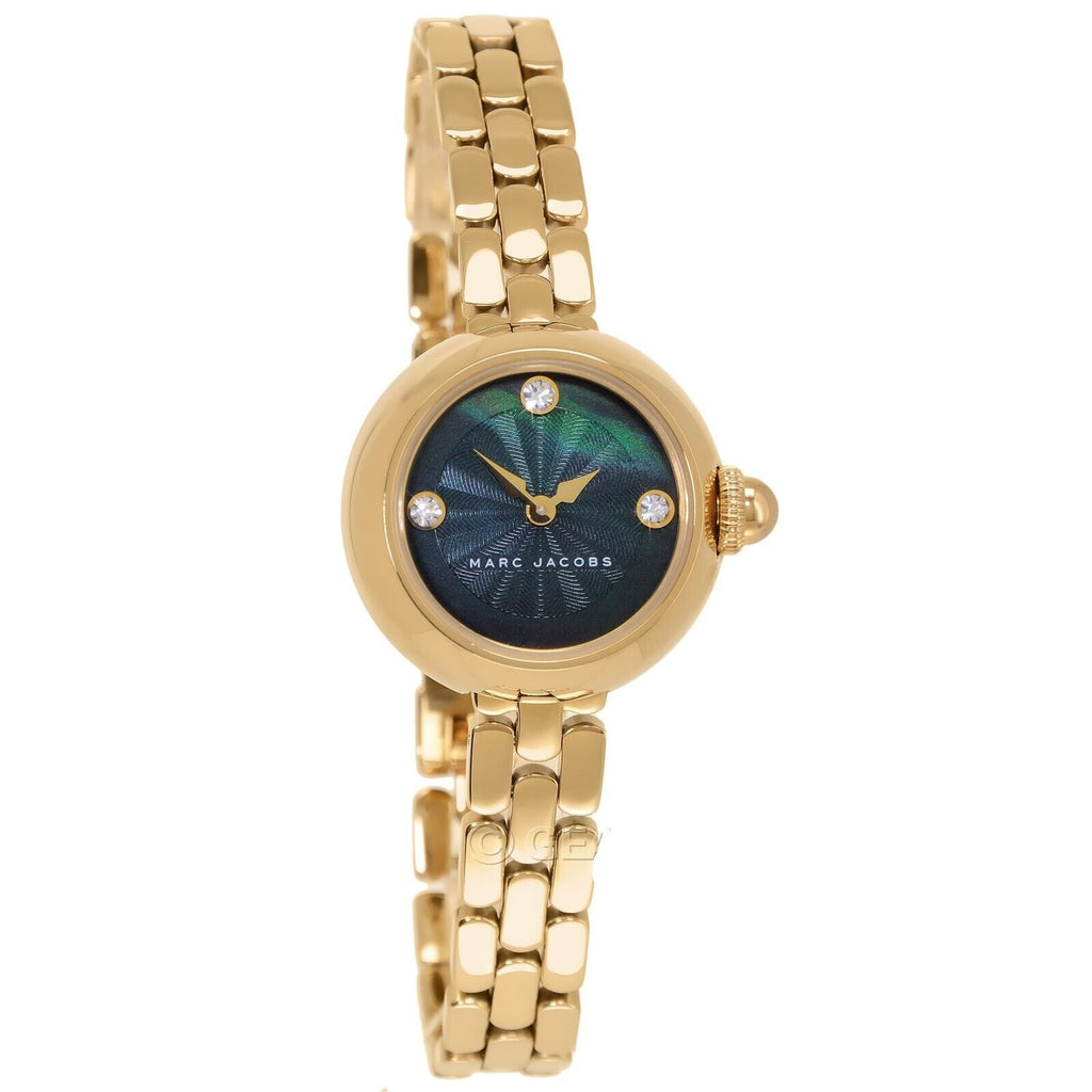 Marc Jacobs Courtney Mother of Pearl Black Dial Gold Steel Strap Watch for Women - MJ3460
