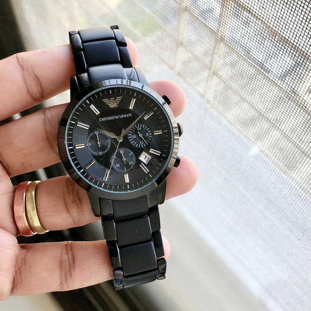 Emporio Armani Classic Chronograph Black Dial Black Steel Strap Watch For Men - AR2453