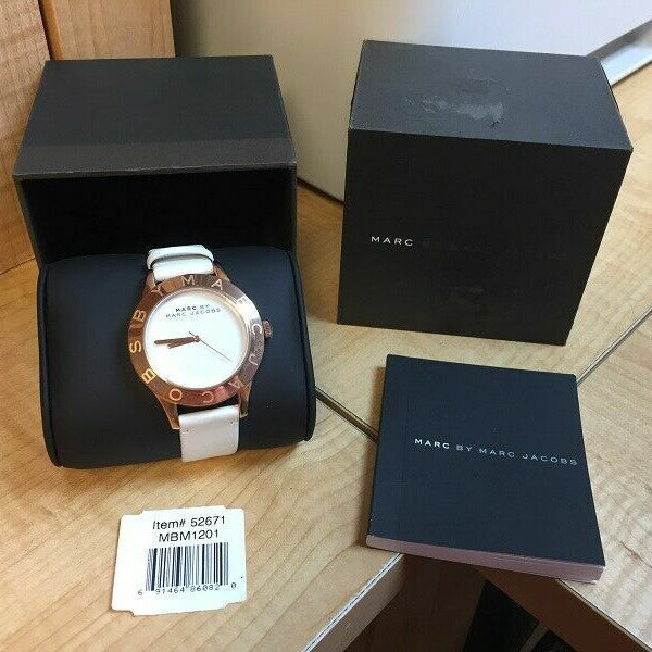 Marc Jacobs Blade White Dial White Leather Strap Watch for Women - MBM1201