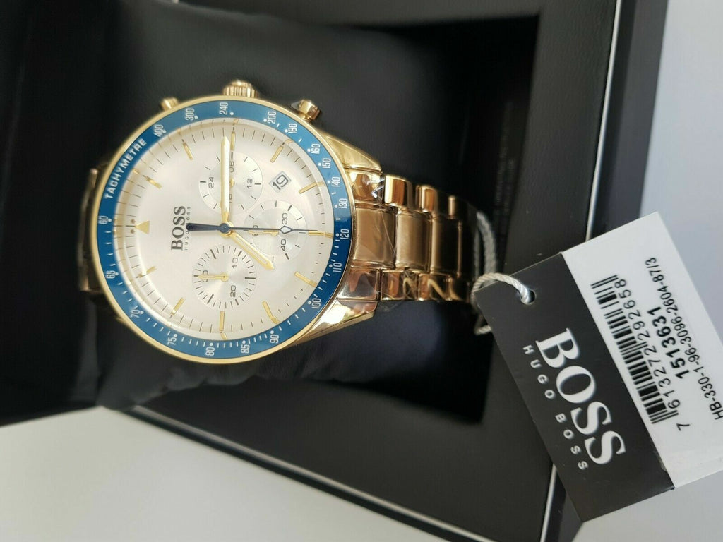 Hugo Boss Trophy White Dial Gold Steel Strap Watch for Men - 1513631