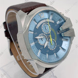 Diesel Mega Chief Chronograph Blue Dial Brown Leather Strap Watch For Men - DZ4281