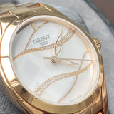 Tissot T Wave T Lady Mother of Pearl Dial Rose Gold Steel Strap Watch For Women - T112.210.33.111.00