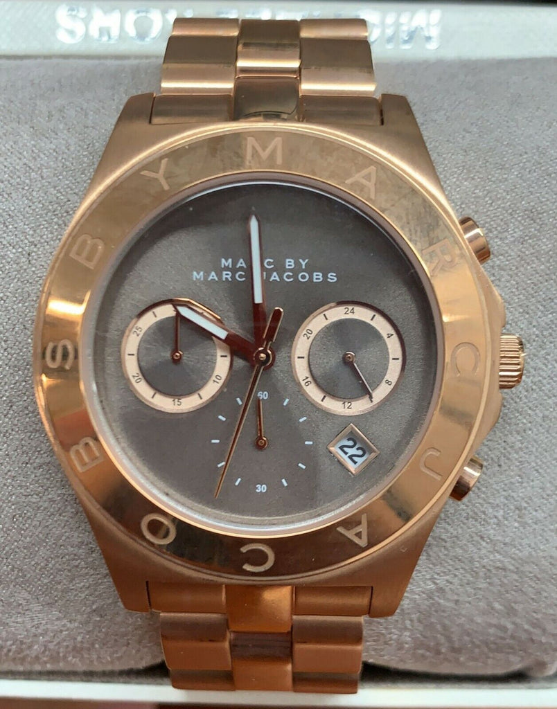 Marc Jacobs Blade Chronograph Brown Dial Rose Gold Steel Strap Watch for Women - MBM3308