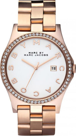 Marc Jacobs Henry Diamonds White Dial Rose Gold Steel Strap Watch for Women - MBM3079