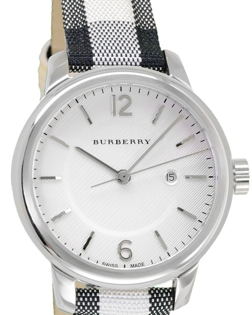 Burberry Classic Stone Silver Dial Horseberry Black Leather Strap Watch for Women - BU10103