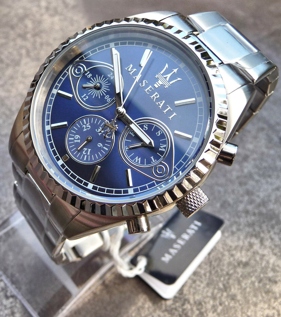 Maserati Competizione Chronograph Blue Dial Silver Steel Strap Watch For Men - R8853100013