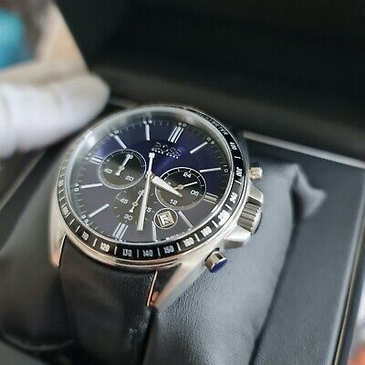 Hugo Boss Driver Sport Chronograph Blue Dial Black Leather Strap Watch for Men - 1513077